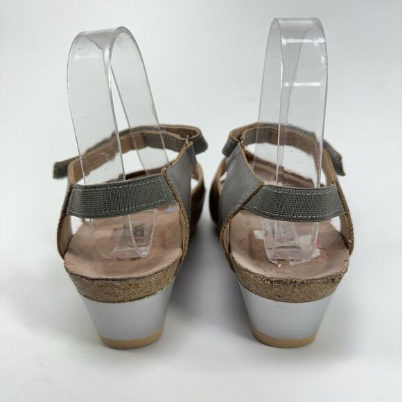 Women Naot Goddess Sandals Brown Silver Leather Low Wedge Heels Size 39 US 8 - Picture 3 of 9